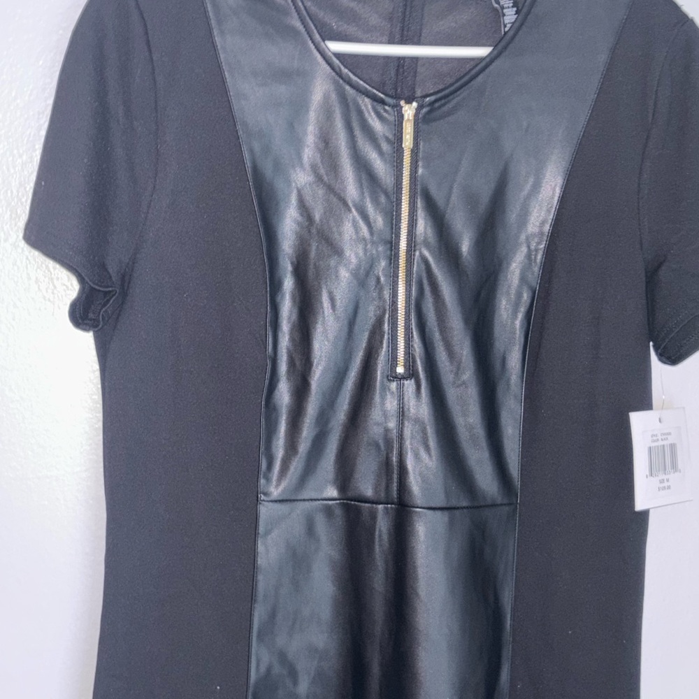 Ellen Tracy Black Faux Leather-Front Mini Dress - Picture 4 of 9